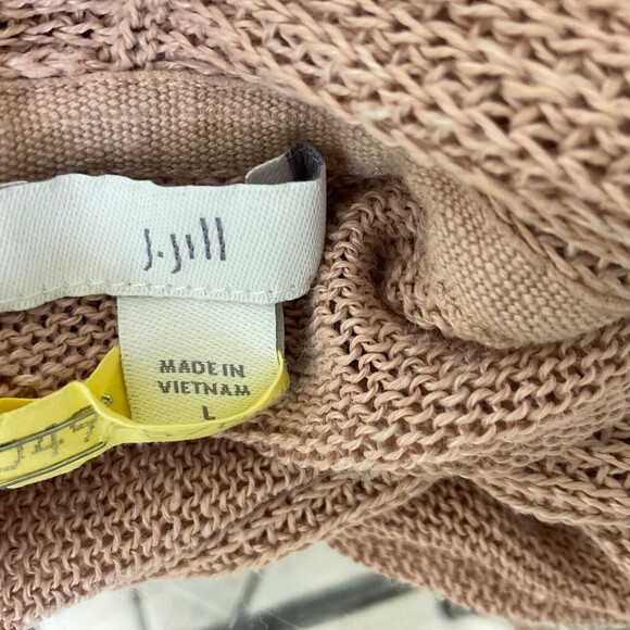J Jill Cardigan Sweater Womens L Linen blend Long Sleeve Open Front pockets rose - Picture 6 of 13